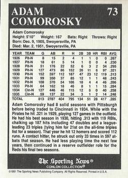 1991 Conlon Collection TSN - No MLB Logo #73 Adam Comorosky Back