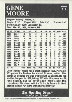1991 Conlon Collection TSN - No MLB Logo #77 Gene Moore Back