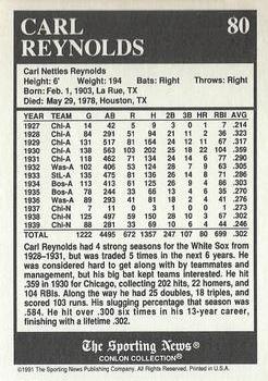 1991 Conlon Collection TSN - No MLB Logo #80 Carl Reynolds Back