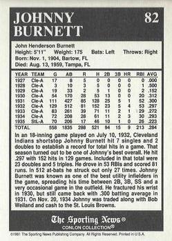 1991 Conlon Collection TSN - No MLB Logo #82 Johnny Burnett Back