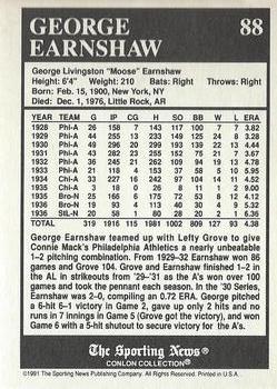 1991 Conlon Collection TSN - No MLB Logo #88 George Earnshaw Back