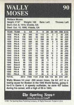 1991 Conlon Collection TSN - No MLB Logo #90 Wally Moses Back