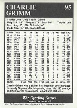 1991 Conlon Collection TSN - No MLB Logo #95 Charlie Grimm Back