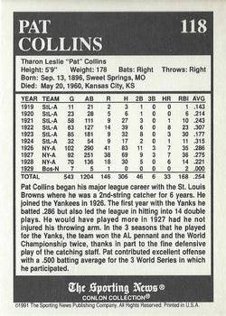 1991 Conlon Collection TSN - No MLB Logo #118 Pat Collins Back
