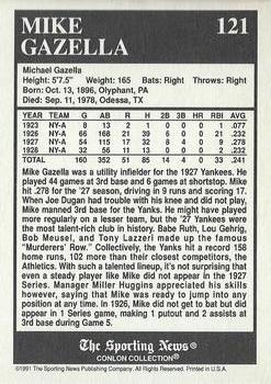 1991 Conlon Collection TSN - No MLB Logo #121 Mike Gazella Back