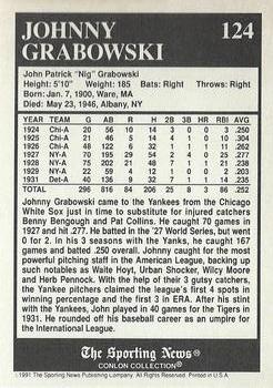 1991 Conlon Collection TSN - No MLB Logo #124 Johnny Grabowski Back