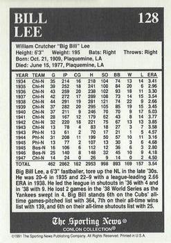 1991 Conlon Collection TSN - No MLB Logo #128 Bill Lee Back