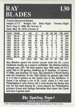 1991 Conlon Collection TSN - No MLB Logo #130 Ray Blades Back