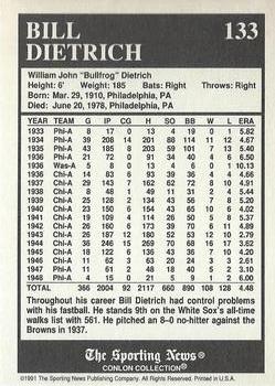 1991 Conlon Collection TSN - No MLB Logo #133 Bill Dietrich Back