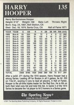 1991 Conlon Collection TSN - No MLB Logo #135 Harry Hooper Back