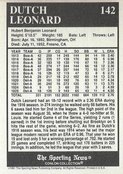 1991 Conlon Collection TSN - No MLB Logo #142 Dutch Leonard Back