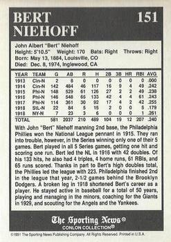 1991 Conlon Collection TSN - No MLB Logo #151 Bert Niehoff Back