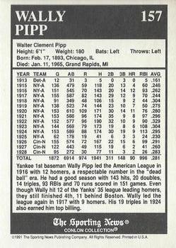 1991 Conlon Collection TSN - No MLB Logo #157 Wally Pipp Back