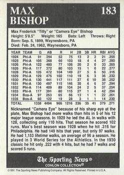 1991 Conlon Collection TSN - No MLB Logo #183 Max Bishop Back