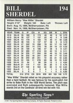 1991 Conlon Collection TSN - No MLB Logo #194 Bill Sherdel Back