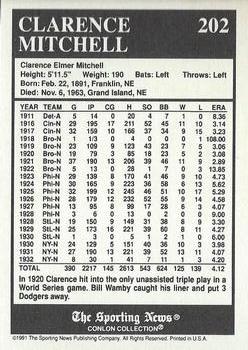 1991 Conlon Collection TSN - No MLB Logo #202 Clarence Mitchell Back