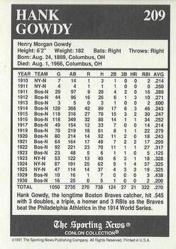 1991 Conlon Collection TSN - No MLB Logo #209 Hank Gowdy Back