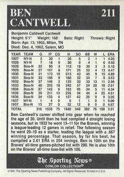 1991 Conlon Collection TSN - No MLB Logo #211 Ben Cantwell Back
