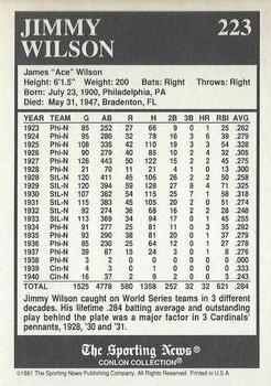1991 Conlon Collection TSN - No MLB Logo #223 Jimmie Wilson Back