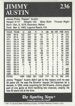 1991 Conlon Collection TSN - No MLB Logo #236 Jimmy Austin Back
