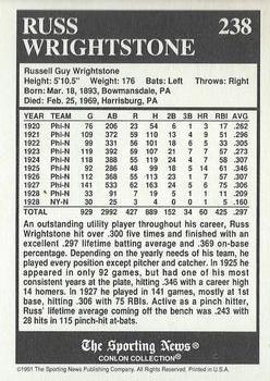 1991 Conlon Collection TSN - No MLB Logo #238 Russ Wrightstone Back