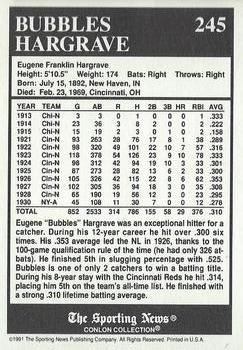 1991 Conlon Collection TSN - No MLB Logo #245 Bubbles Hargrave Back