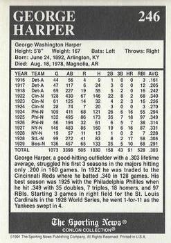 1991 Conlon Collection TSN - No MLB Logo #246 George Harper Back