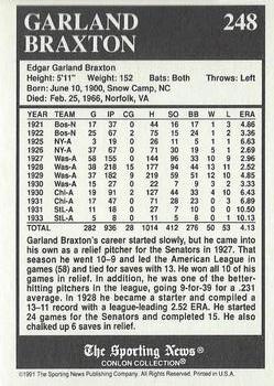 1991 Conlon Collection TSN - No MLB Logo #248 Garland Braxton Back