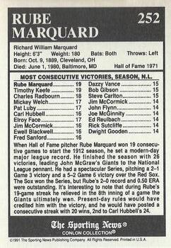 1991 Conlon Collection TSN - No MLB Logo #252 Rube Marquard Back