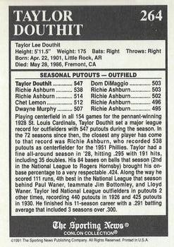 1991 Conlon Collection TSN - No MLB Logo #264 Taylor Douthit Back