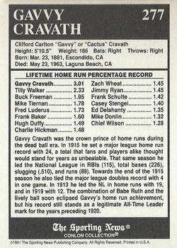 1991 Conlon Collection TSN - No MLB Logo #277 Gavvy Cravath Back