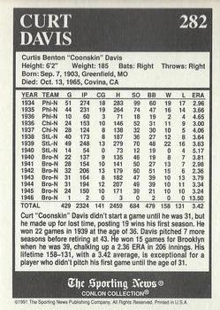 1991 Conlon Collection TSN - No MLB Logo #282 Curt Davis Back