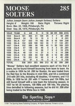 1991 Conlon Collection TSN - No MLB Logo #285 Moose Solters Back