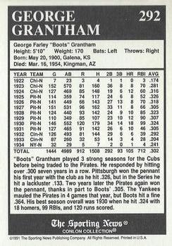 1991 Conlon Collection TSN - No MLB Logo #292 George Grantham Back