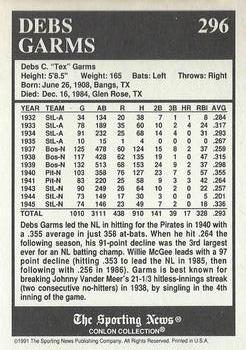 1991 Conlon Collection TSN - No MLB Logo #296 Debs Garms Back