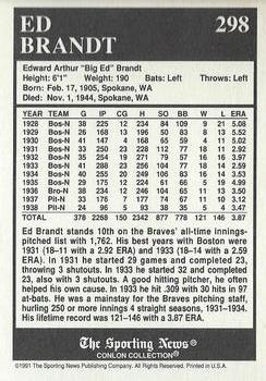 1991 Conlon Collection TSN - No MLB Logo #298 Ed Brandt Back