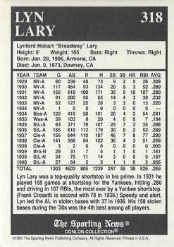 1991 Conlon Collection TSN - No MLB Logo #318 Lyn Lary Back