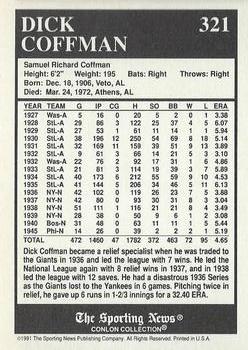 1991 Conlon Collection TSN - No MLB Logo #321 Dick Coffman Back