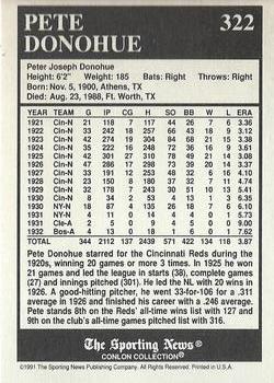 1991 Conlon Collection TSN - No MLB Logo #322 Pete Donohue Back