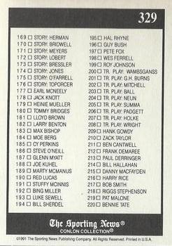 1991 Conlon Collection TSN - No MLB Logo #329 Checklist: 111-220 Back