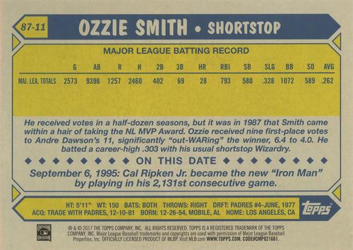 2017 Topps 1987 Topps Baseball 30th Anniversary 5x7 #87-11 Ozzie Smith Back