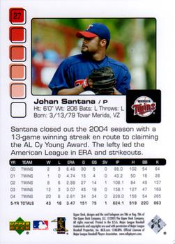 2005 Upper Deck Pros & Prospects #27 Johan Santana Back