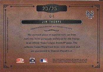 2005 Donruss Timeless Treasures - Gamers NY #G-1 Jim Thorpe Back