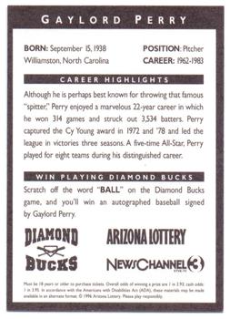 1996 Arizona Lottery Diamond Bucks #NNO Gaylord Perry Back