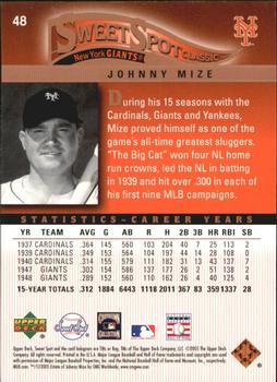 2005 Upper Deck Sweet Spot Classic #48 Johnny Mize Back