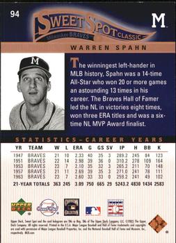 2005 Upper Deck Sweet Spot Classic #94 Warren Spahn Back