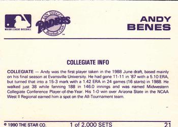 1990 Star Silver #21 Andy Benes Back