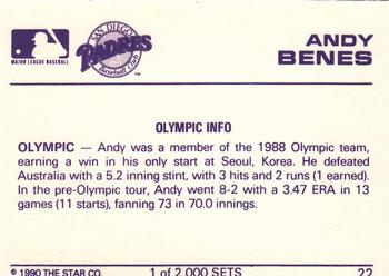 1990 Star Silver #22 Andy Benes Back