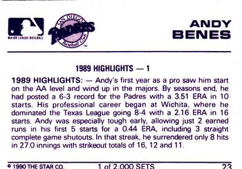 1990 Star Silver #23 Andy Benes Back