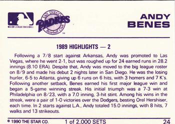 1990 Star Silver #24 Andy Benes Back